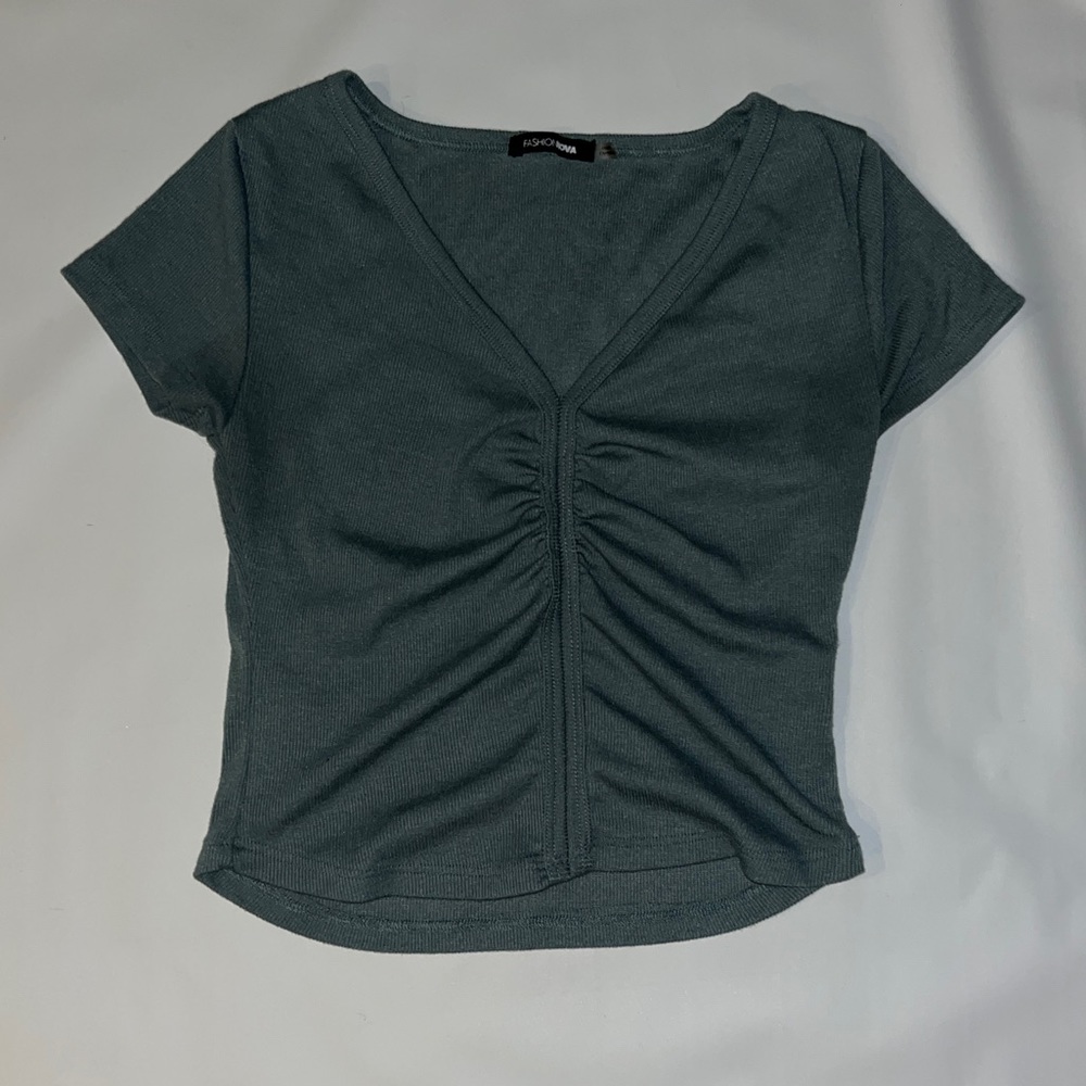 Fashion nova ruched green crop top